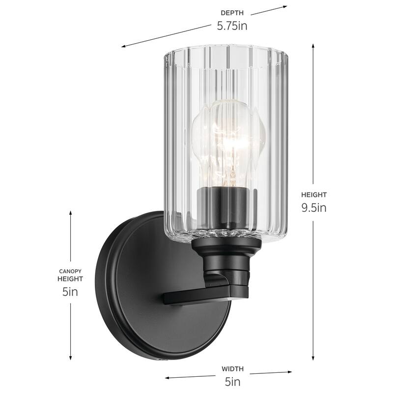 Kichler Lighting Gioe 9.5" 1-Light Wall Sconce with Clear Fluted Glass in Black