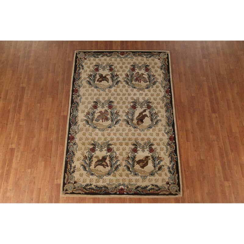 Animal Pictorial Aubusson Indian Area Rug Hand-Tufted Wool Carpet - 5'0" x 8'0"