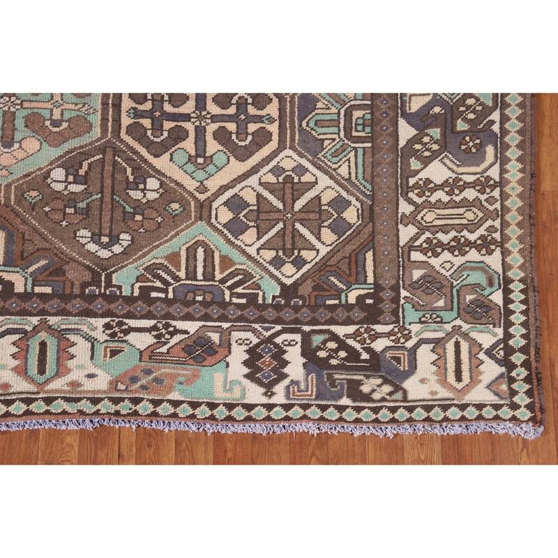 Geometric Bakhtiari Persian Vintage Area Rug Hand-Knotted Wool Carpet - 6'10"x 10'3"
