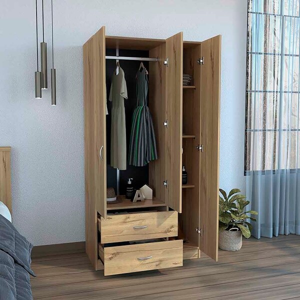 3 Door Armoire Wardrobe Closet with Drawers Shelves and Hanging Rod Bed Bath Beyond 41895750
