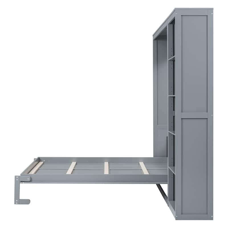 Queen Size Murphy Wall Bed with Adjustable Shelves, Space-Saving Foldable Design, Dual Piston Metal Mechanism