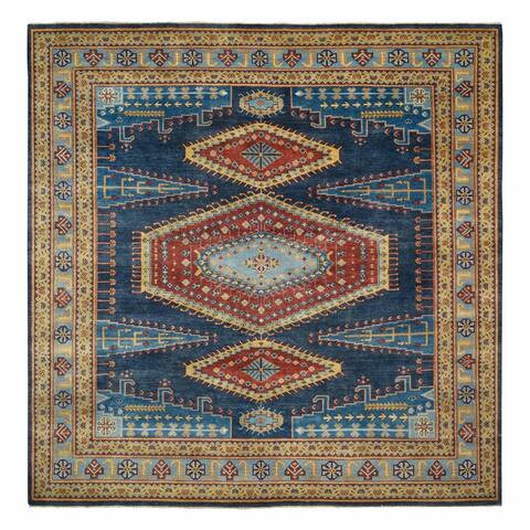 Shahbanu Rugs Denim Blue, Revival Persian Viss Design Hand Spun Wool Hand Knotted, Square Oriental Rug (10'0" x 10'2")