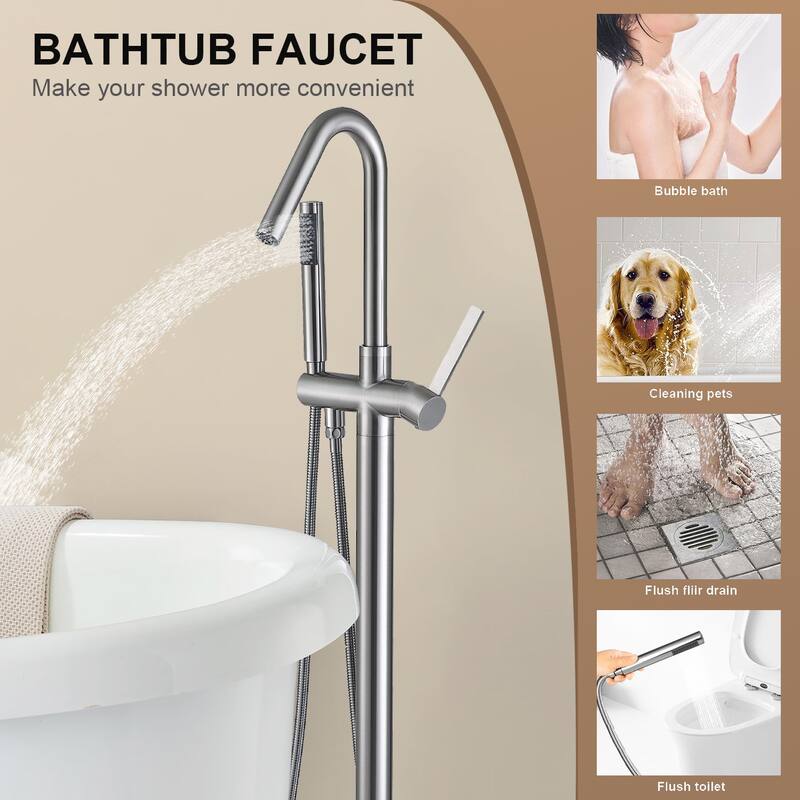 Topcraft Floor Mounted Bathtub Filler with Handheld Showerhead