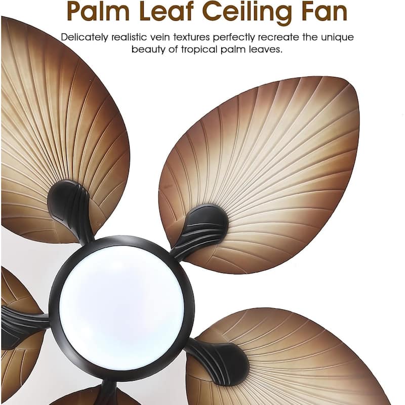 44"/52" Palm Leaf Tropical Ceiling Fan with Light,Indoor and Outdoor Ceiling Fan,Waterproof