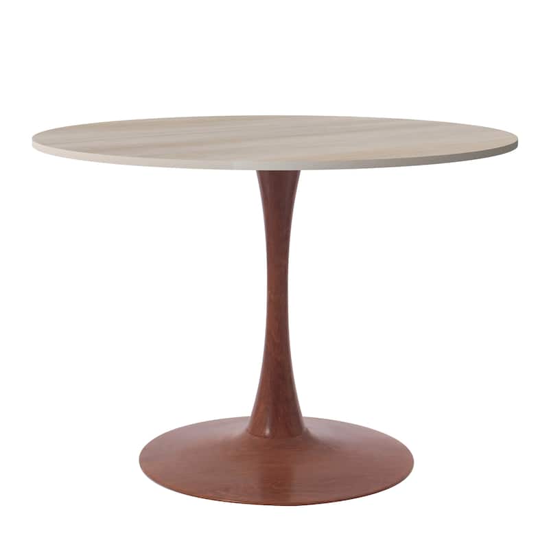 Bristol 35" Round Dining Table with MDF Top and Cherry Steel Pedestal Base for Modern Kitchen and Dining Room