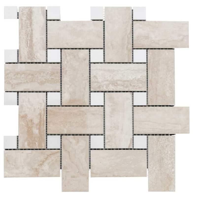 The Tile Life Stately Basketweave 13x13 Travertine Porcelain Floor and Wall Tile