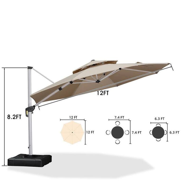 PURPLE LEAF Double Top Round Patio Large Cantilever 360 Degree Rotation 10/11/12/13ft Outdoor Classic Umbrella