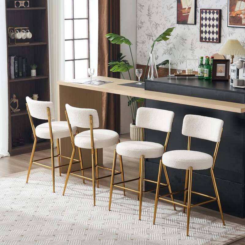 Set of 2/Set of 4 Modern Teddy Fabric Upholstered Bar Stools with Metal Base