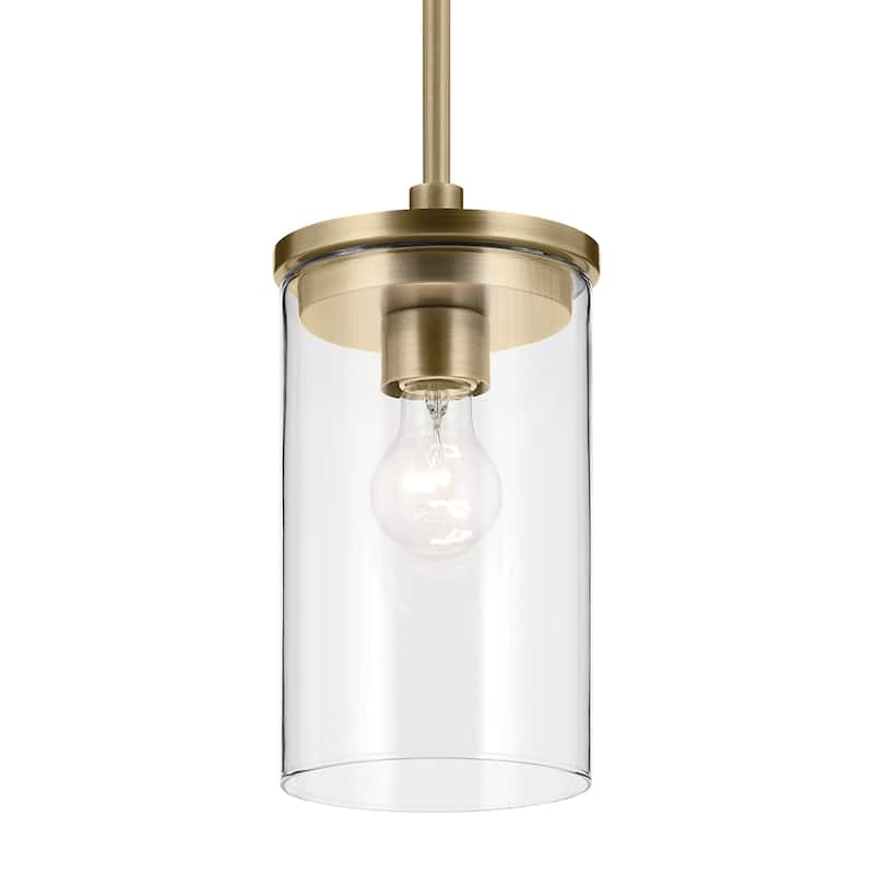 Kichler Lighting Crosby 1-Light Natural Brass Mini Pendant Light with Clear Glass