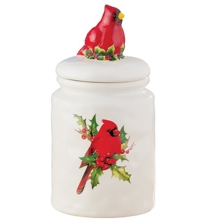 Hand-Painted Winter Cardinal Ceramic Cookie Jar - 5.75 x 11.25 x