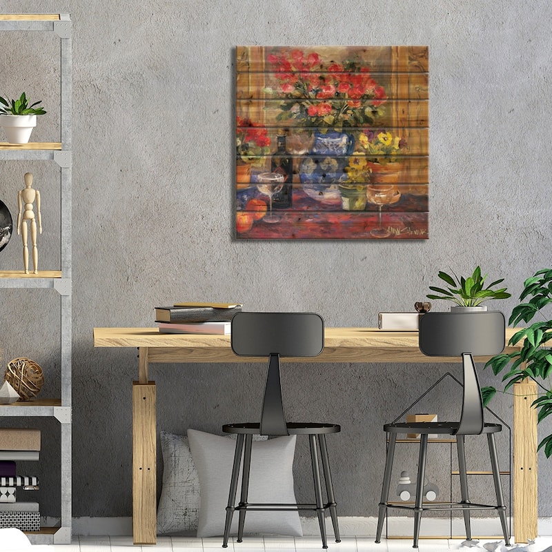 Red Flowers Print On Wood by Allayn Stevens - Multi-Color