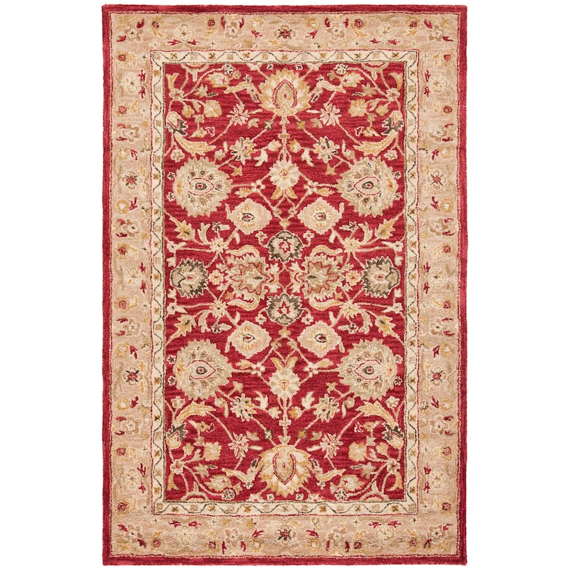 SAFAVIEH Anatolia Karanfila Traditional Oriental Hand-spun Wool Rug - 6' x 9' - Red/Ivory