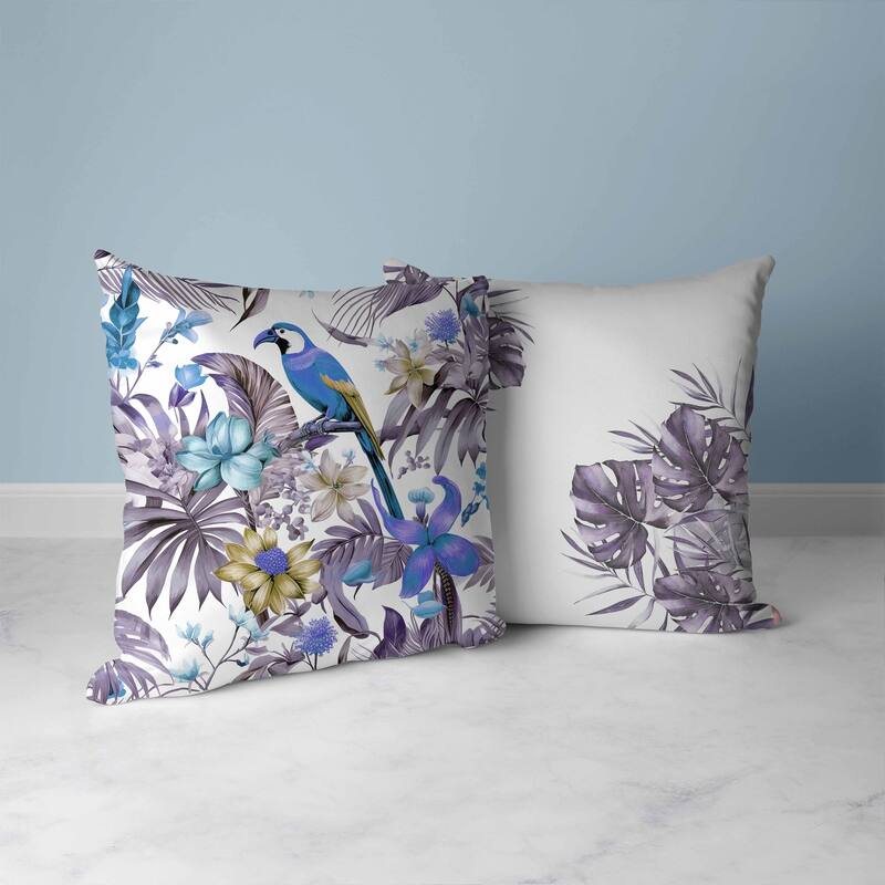 Leafy Lyricist Faux Suede Reversible Throw Pillow White and Blue