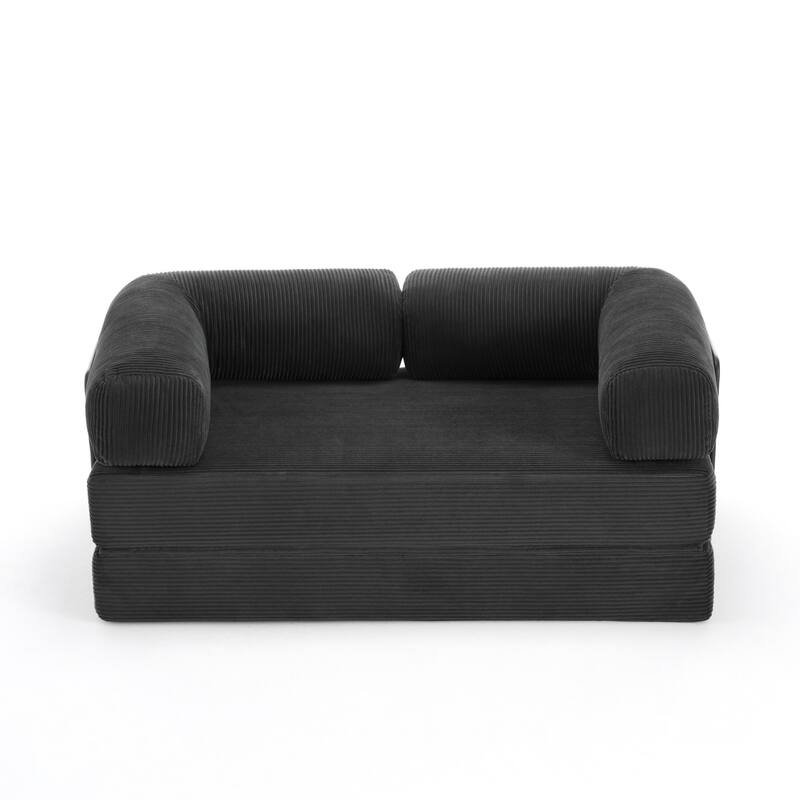 Set of 2 Corduroy Fully Compressed Convertible Sleeper Sofa with Metal Frame