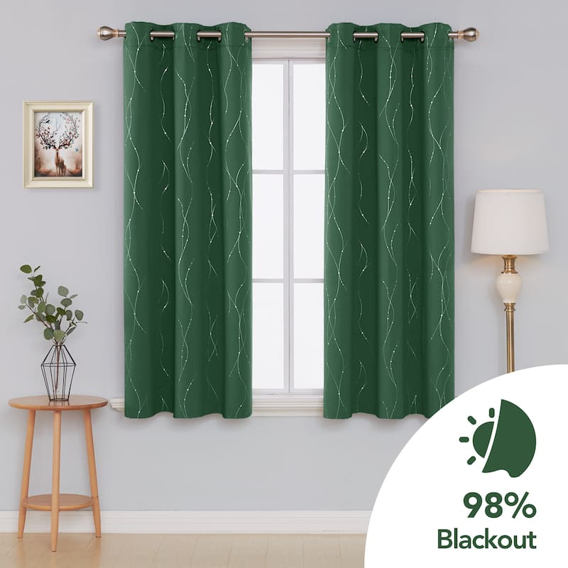 Deconovo Wave Line with Dots 42 Width Curtains Pair(2 Panel) - 42x63 Inch - Dark Forest
