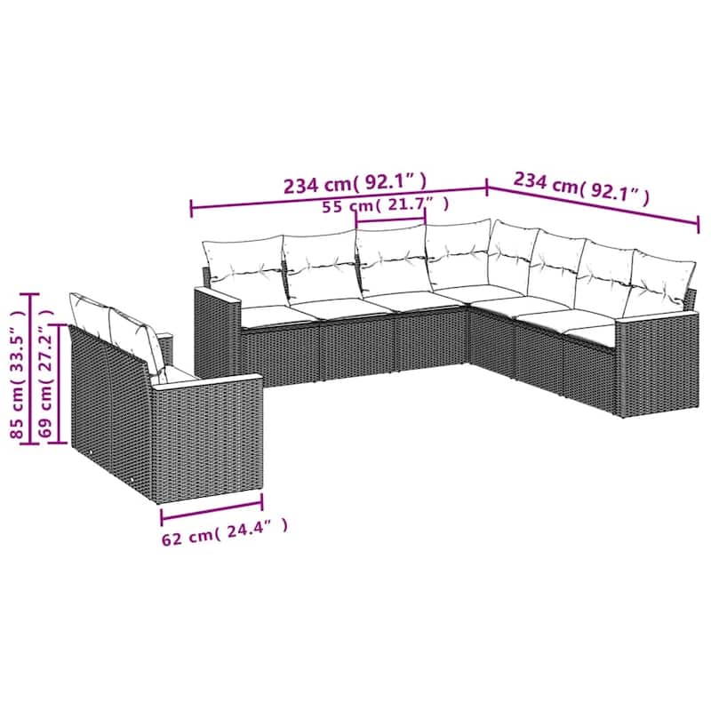 vidaXL Garden Sofa Set Black - 24.4 x 24.4 x 27.2