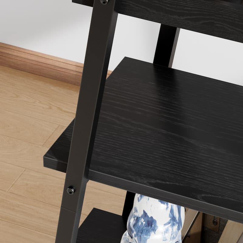 VECELO Modern 4-Tier Corner Ladder Bookshelf Metal & Waterproof MDF Shelves for Living Room Kitchen & Bathroom Corner Bookcase