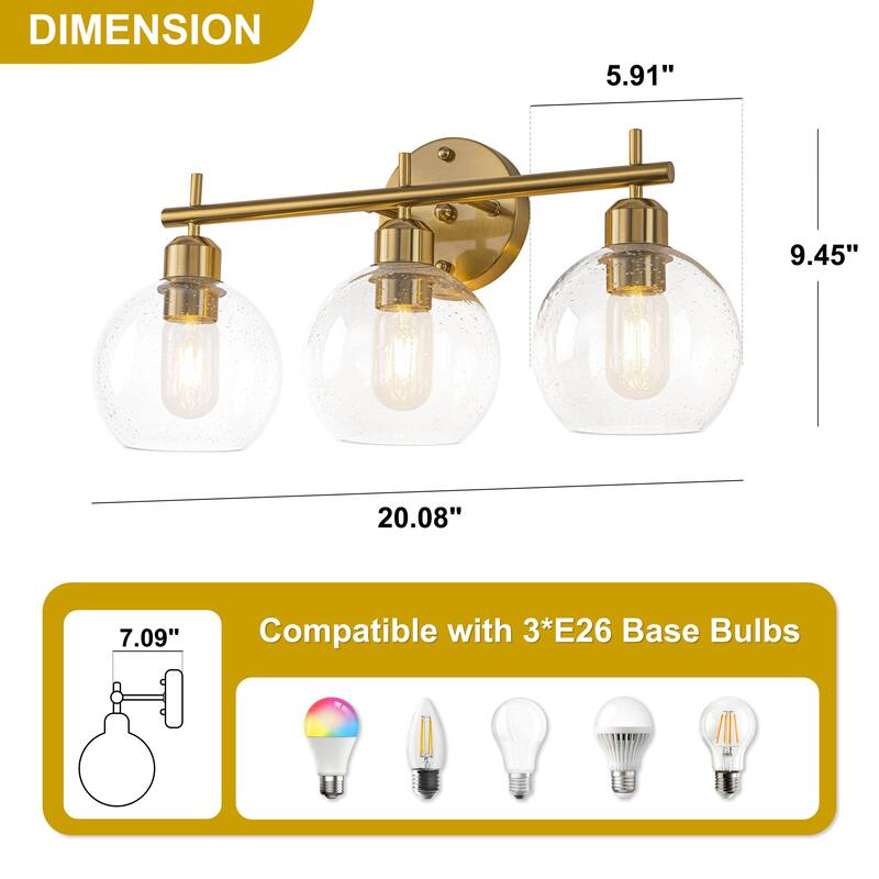 Starsky Modern 3-Light Dimmable Vanity Light with Seeded Glass Globes