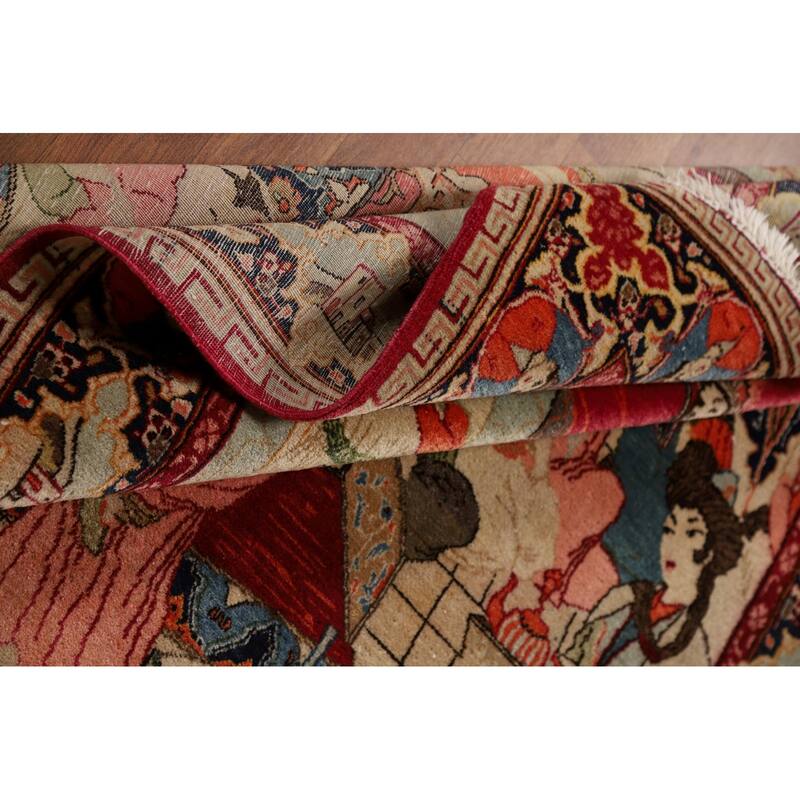 Pre-1900 Antique Pictorial Kashan Persian Rug Hand-Knotted Wool Carpet - 4'3"x 7'0"