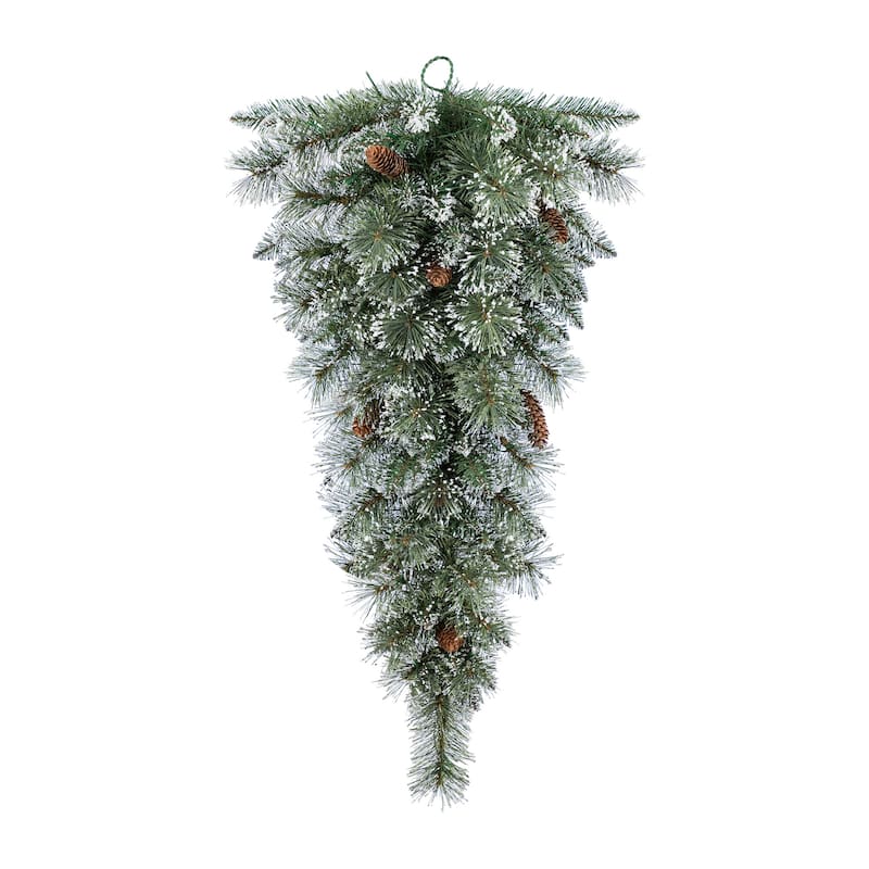 Glitzhome 3ft Pre-Lit Frosted Greenery Pinecones Christmas Teardrop With Timer - 36.00"H