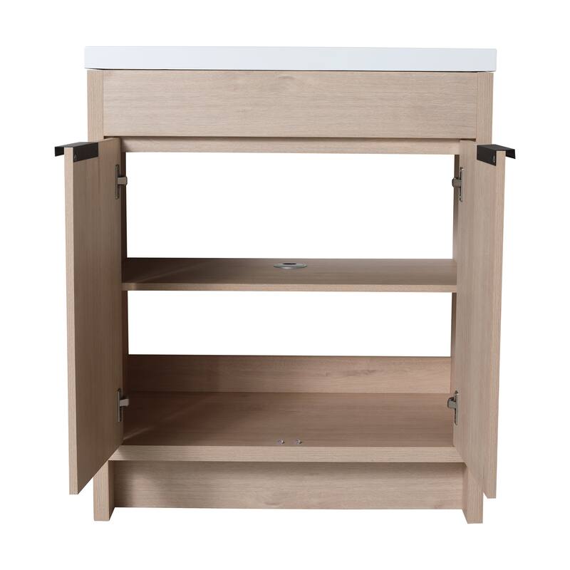 Freestanding Plywood Bathroom Vanity Set in Plain Light Oak with Integrated Sink