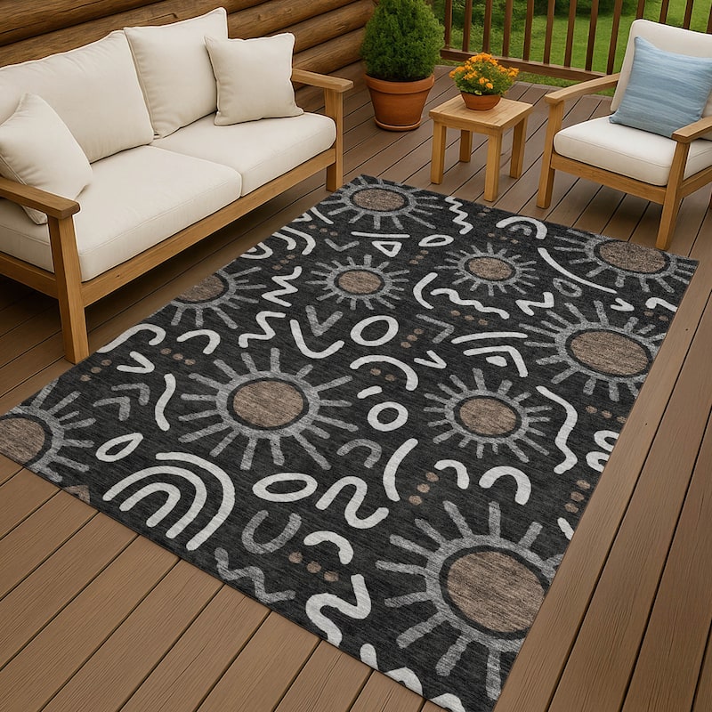 Machine Washable Indoor/ Outdoor Modern Sol Chantille Rug - Black - 10' x 14'