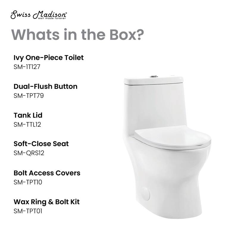 Dieppe One-Piece Toilet, 10" Rough-In 1.1/1.6 Gpf - 26.95" x 14.35" 28.15"