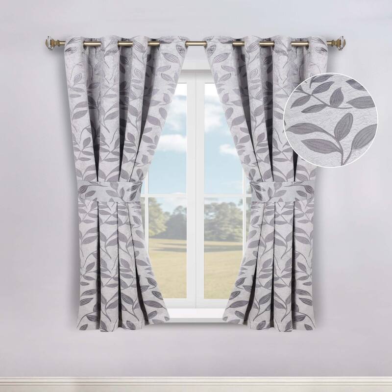 Superior Leaves Machine Washable Room Darkening Grommet With Ties Blackout Curtains, Set of 2