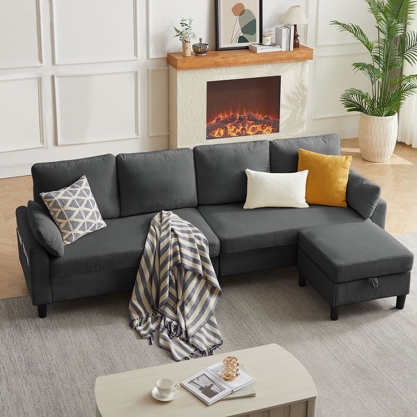 Modern Sectional Sofa Couch L Shaped With Chaise Storage Ottoman