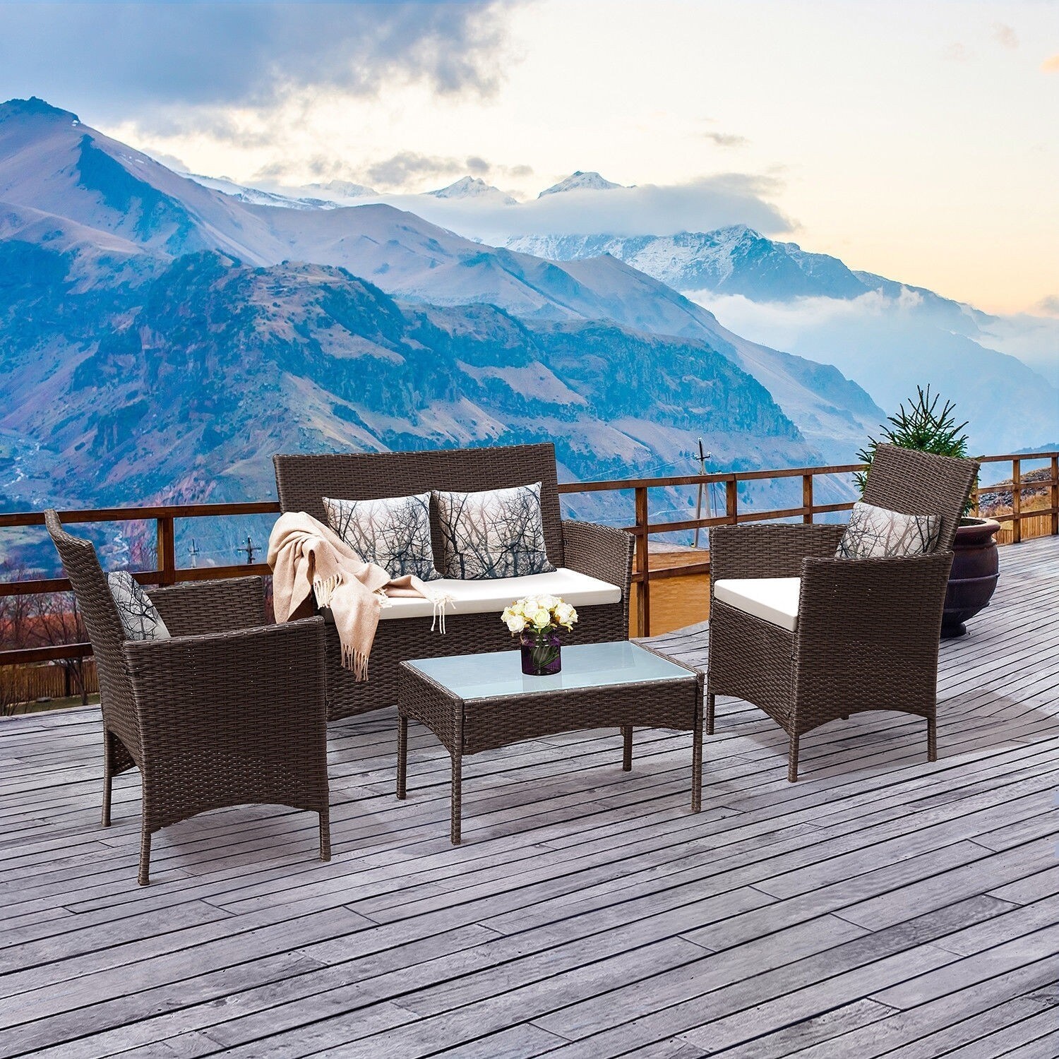 Shop Costway 4 Pc Patio Rattan Wicker Chair Sofa Table Set Outdoor Garden On Sale Overstock 16791392