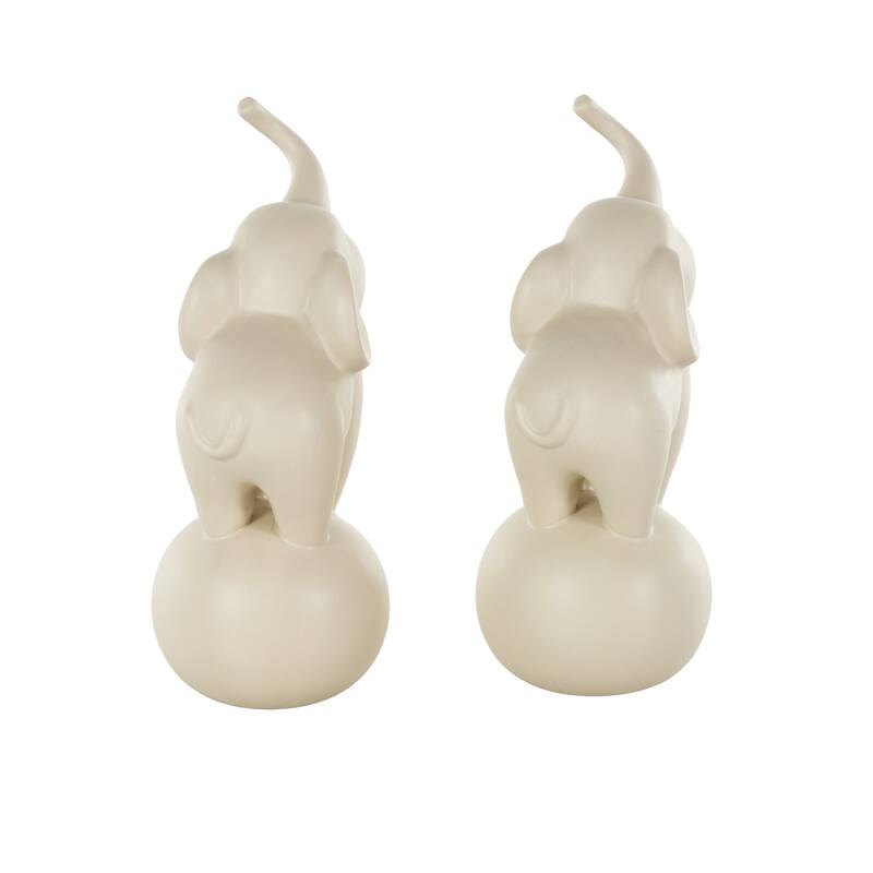 Ceramic Elephant Trumpeting Sculpture with Round Base - Set of 2 White - Roche River Decor