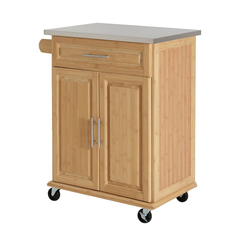 Christopher Knight Home - 29"W Bamboo Outdoor Kitchen Cart with Stainless Steel Top