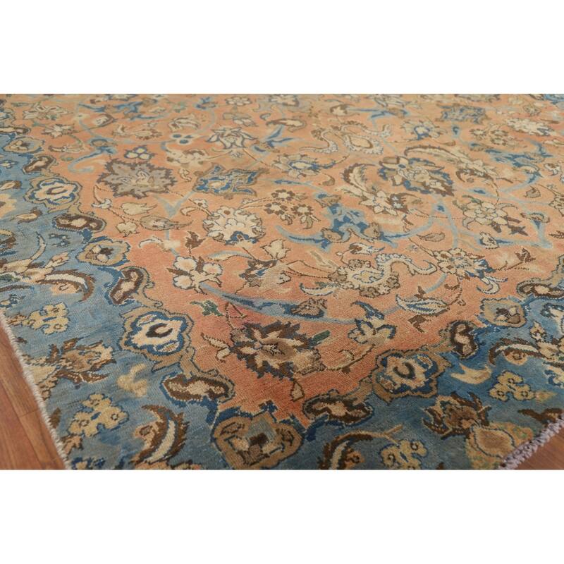Distressed Floral Tabriz Persian Rug Hand-Knotted Orange Wool Carpet - 5'5"x 8'8"