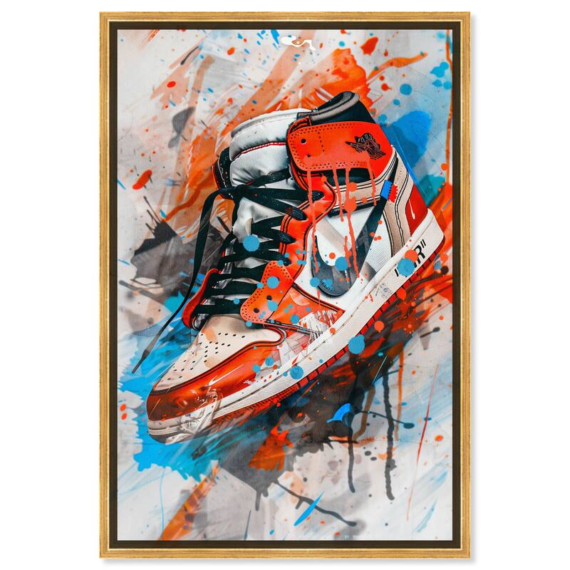 Notoriart Colorful Splatter Sneaker Framed Sneaker 1 Piece Canvas Wall Art - 37 x 55 - Gold
