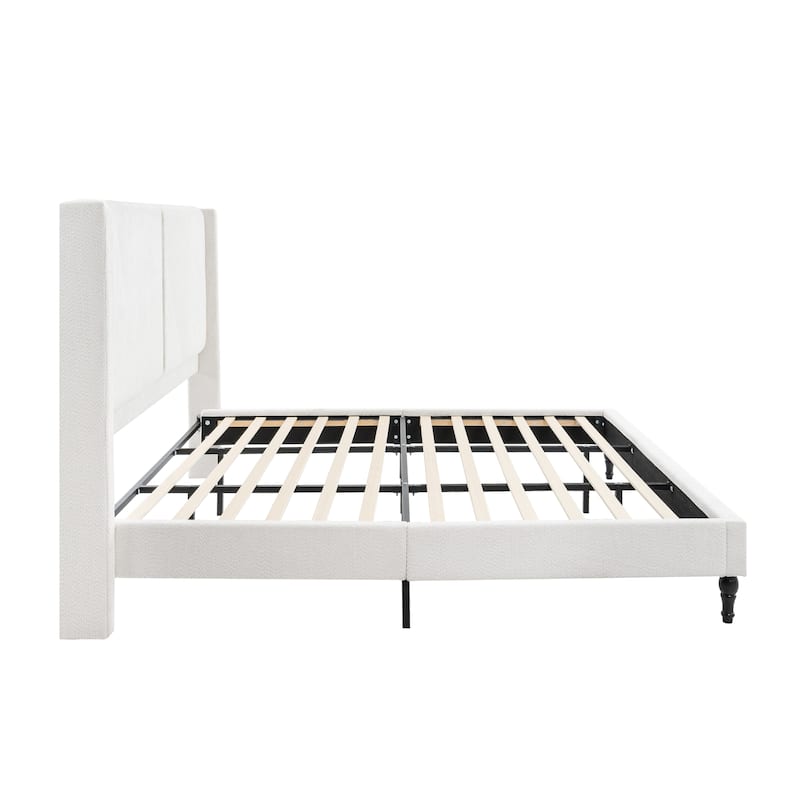 GDFStudio - Jane 55.5" High Back Upholstered Headboard Bed Frame with Slat Support and Solid Wood Feet