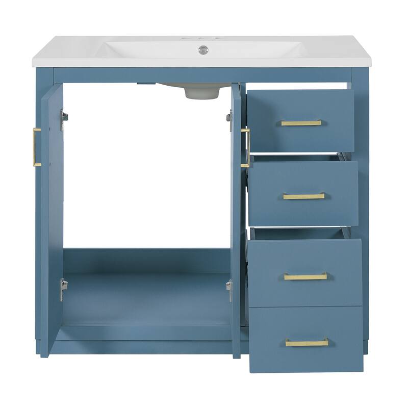 Roomfitters 36 Inch Bathroom Vanity with Ceramic Sink Combo, Solid Wood Frame Freestanding Storage Cabinet with 3 Drawers