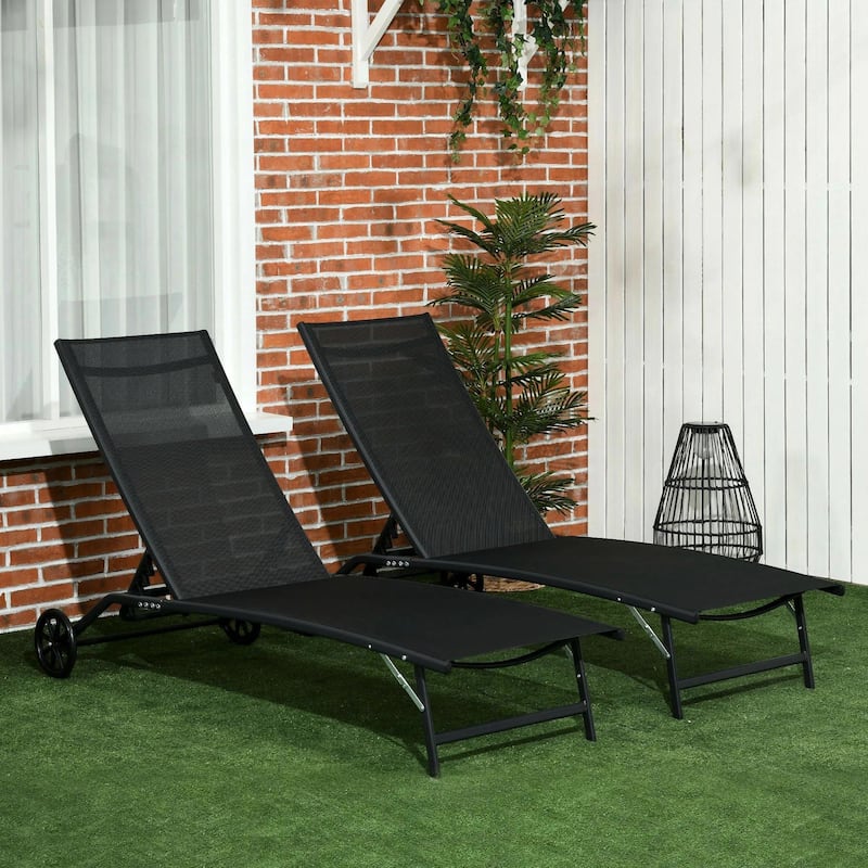 2PCS Outdoor Chaise Lounge Chairs with 5 Level Adjustable Backrest - Black