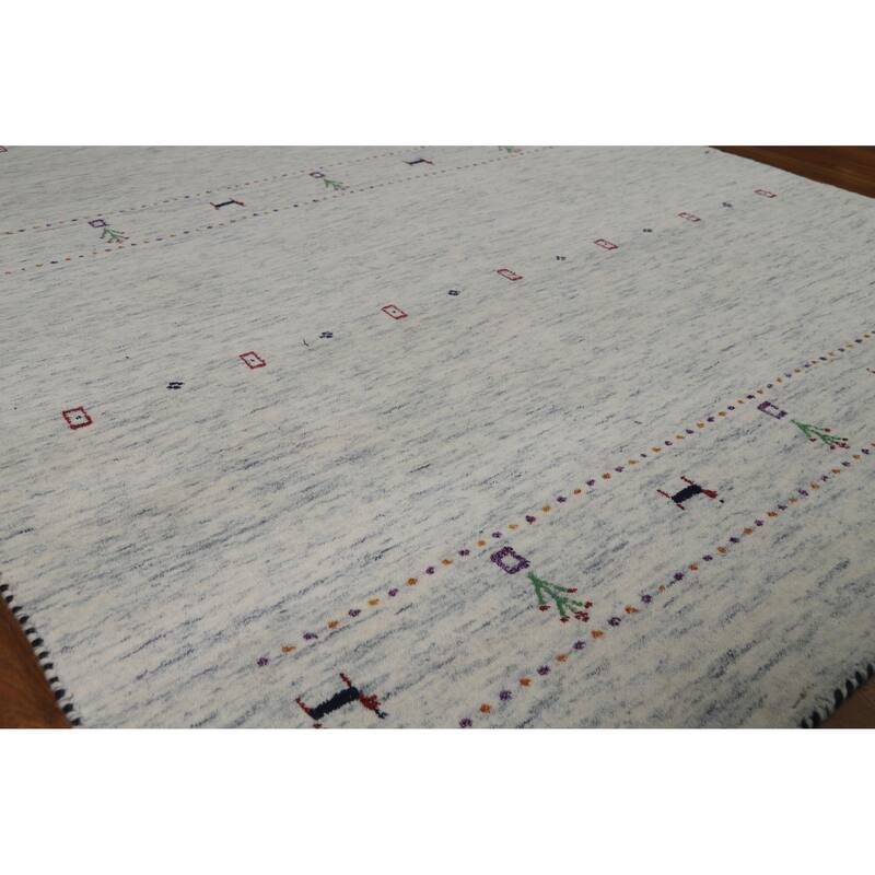 Hand Knotted Oriental 100% Wool Carpet Tribal Animal Pictorial Beige & Ivories Gabbeh Area Rug - 7' 10'' X 5' 2''