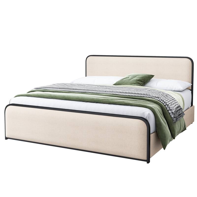 Metal Frame King Size Platform Beds with Headboard Footboard and 4 Storage Drawers