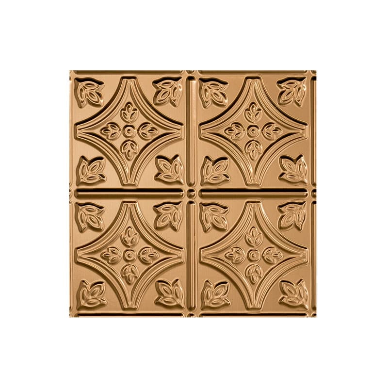 FASÄDE Traditional Style1 Decorative Vinyl 2ft x 4ft Glue Up Ceiling Panel in Polished Copper (5 Pack) - 12in x 12in Sample - Polished Copper