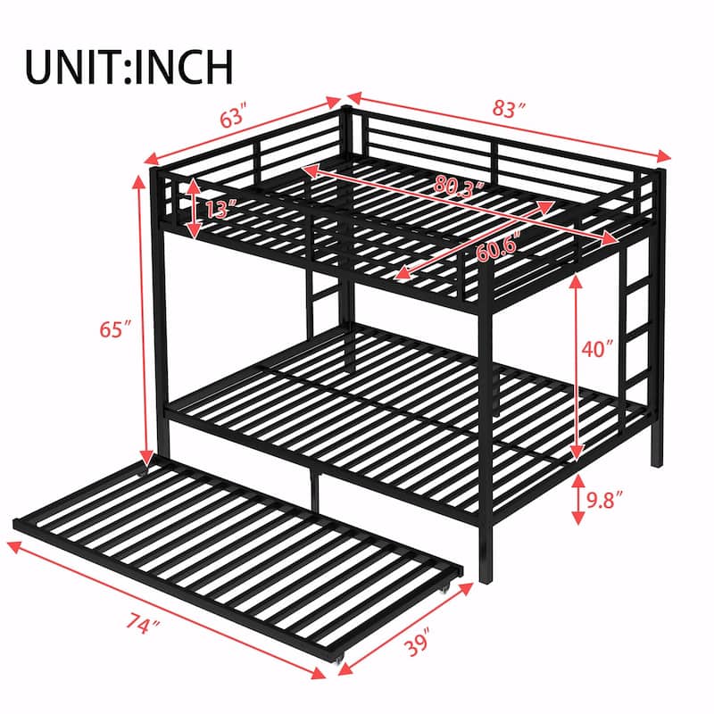 Metal Bunk Bed with Twin Size Trundle