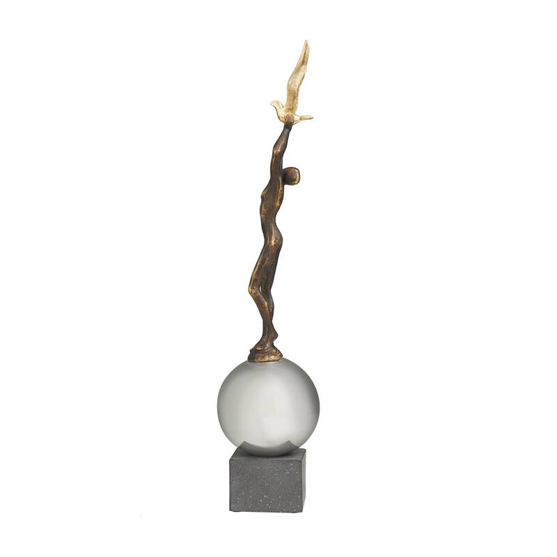 Silver Polystone People Decorative Sculpture with Stainless Steel Accents