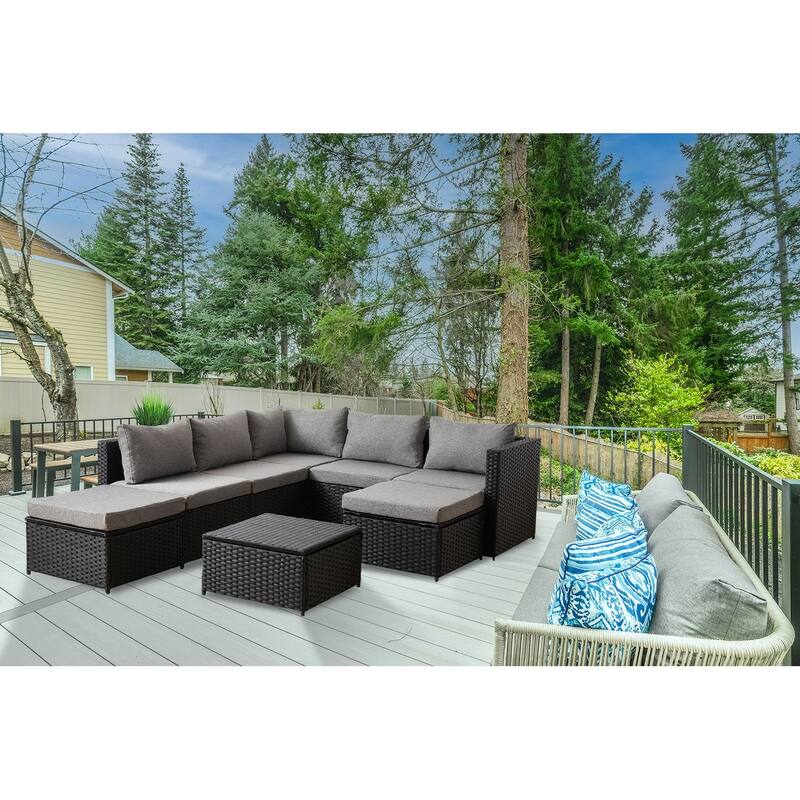 Polyethylene (PE) Wicker 7 - Person Seating Group with Cushions