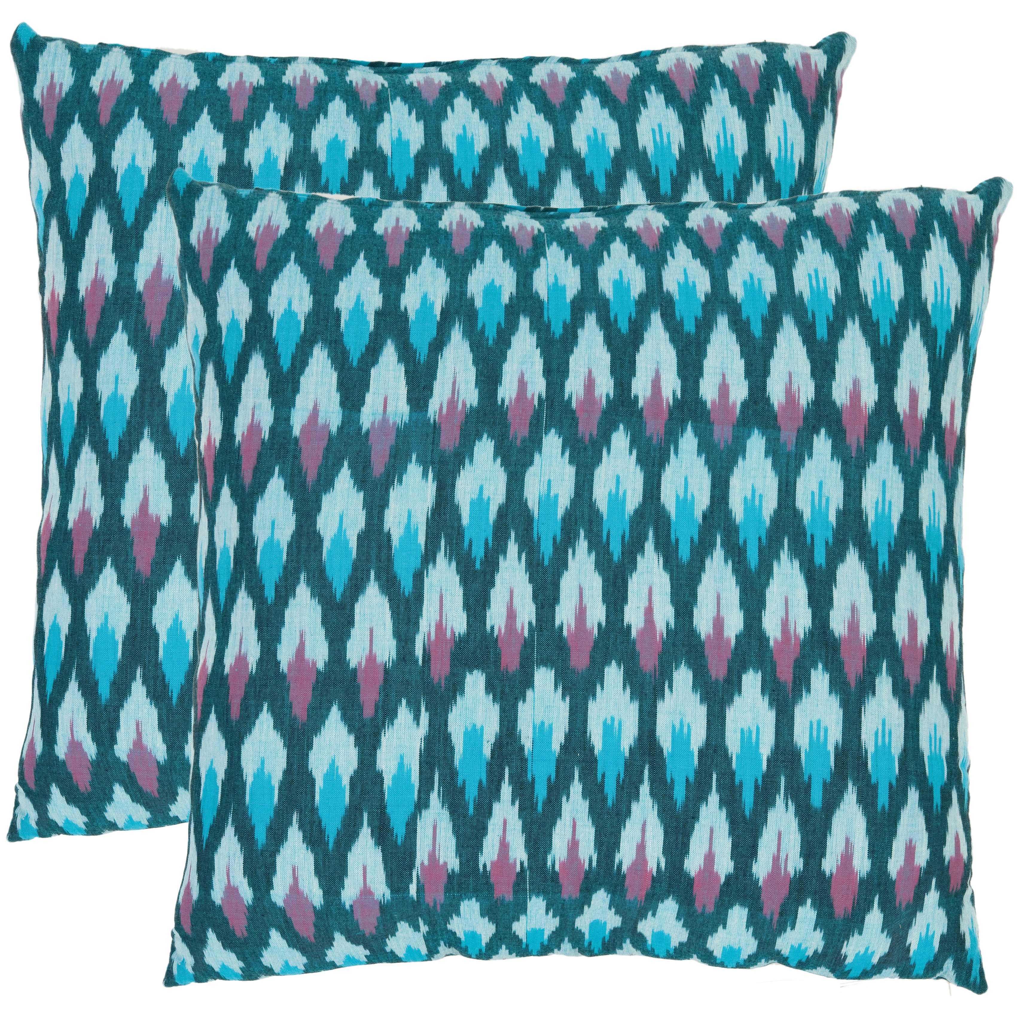 SAFAVIEH Diamond Ikat 18-inch Blue Decorative Pillows (Set of 2)