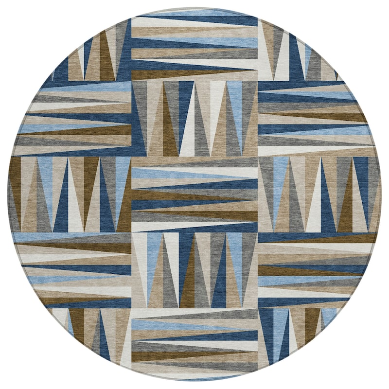 Machine Washable Indoor/ Outdoor Contemporary Mosaic Chantille Rug