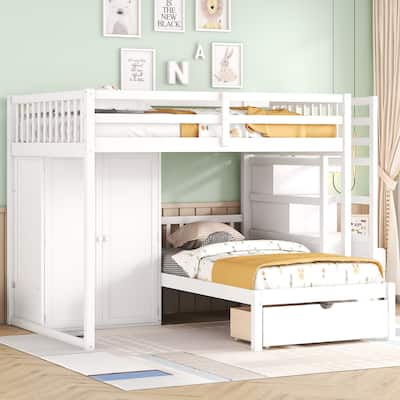 Full Over Twin Bunk Bed with Wardrobe, Drawers
