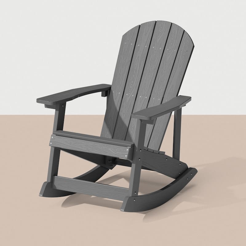 WINSOON HIPS All Weather Outdoor Indoor Rocking Chair, Rocking Adirondack Chair - Grey