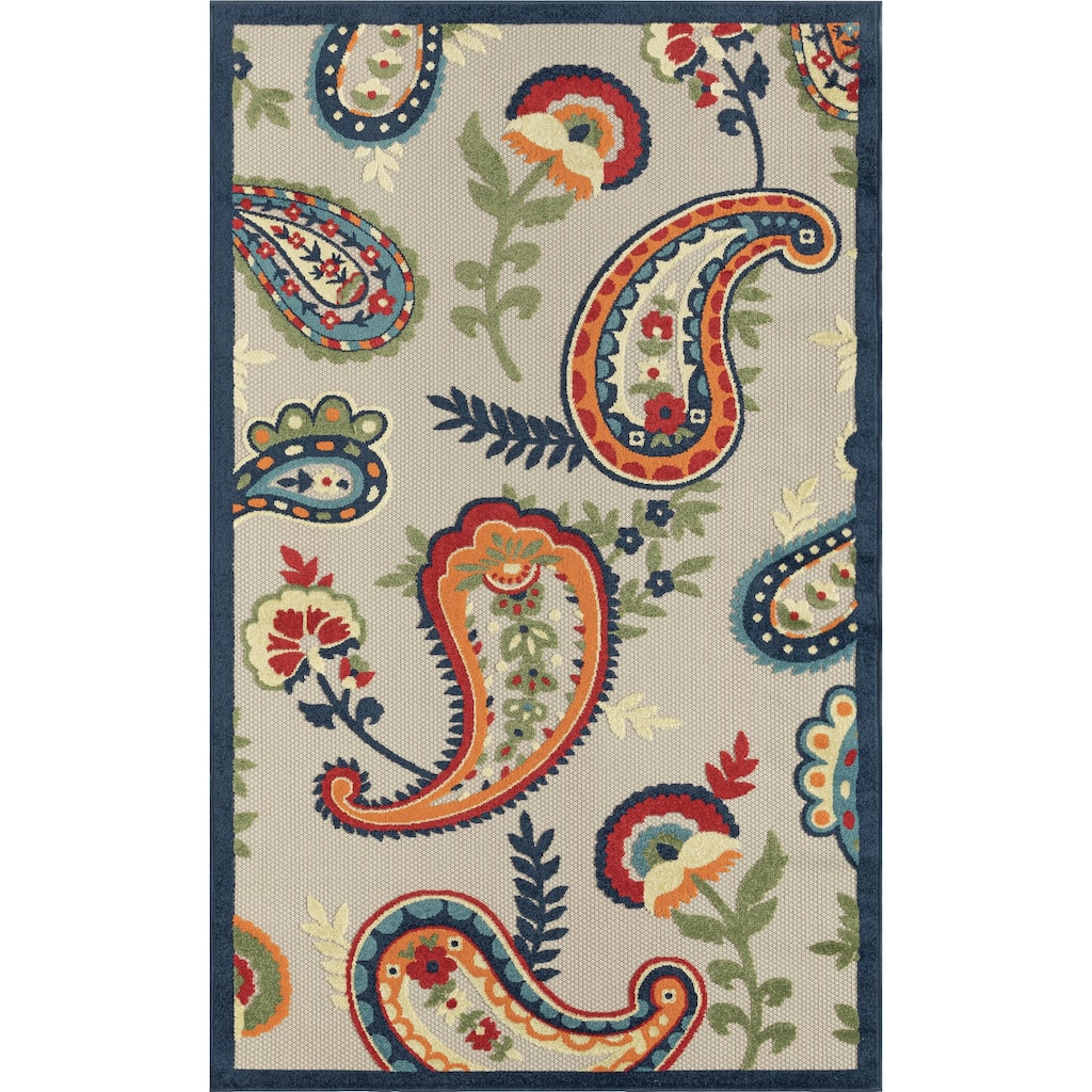 Sevita Floral Paisley Textured Indoor/Outdoor Area Rug