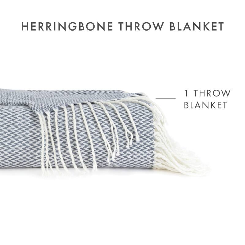 Becky Cameron Throw Blanket Herringbone with Fringed Edges