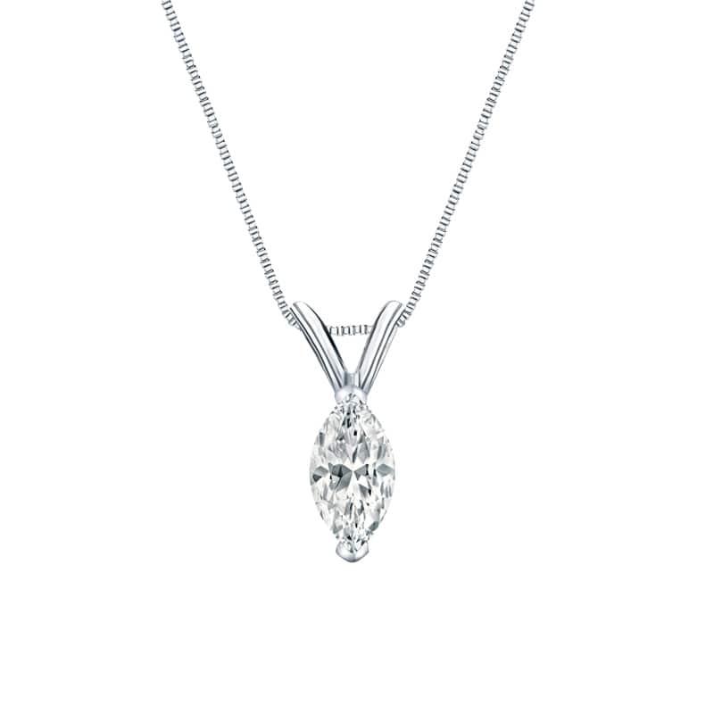 Auriya Platinum 0.45ctw Marquise Solitaire Lab Grown Diamond Necklace V-End Prong (D-E VVS) - 0.45 - White - White - 18 Inch - 0.45
